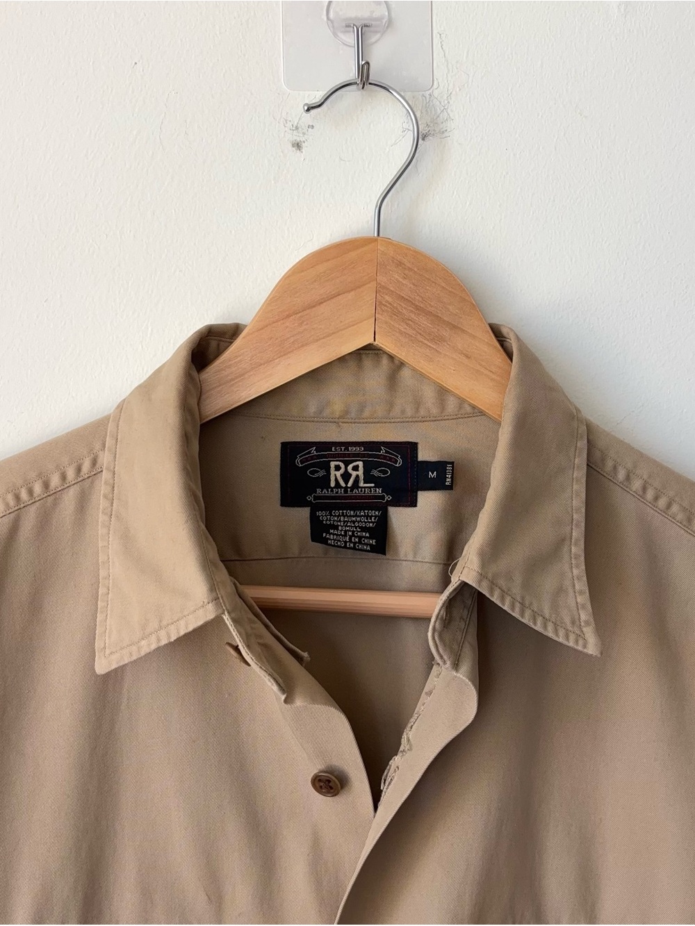 RRL Double RL Distressed Khaki Button Down Shirt Men’s M Relaxed Oversized Work